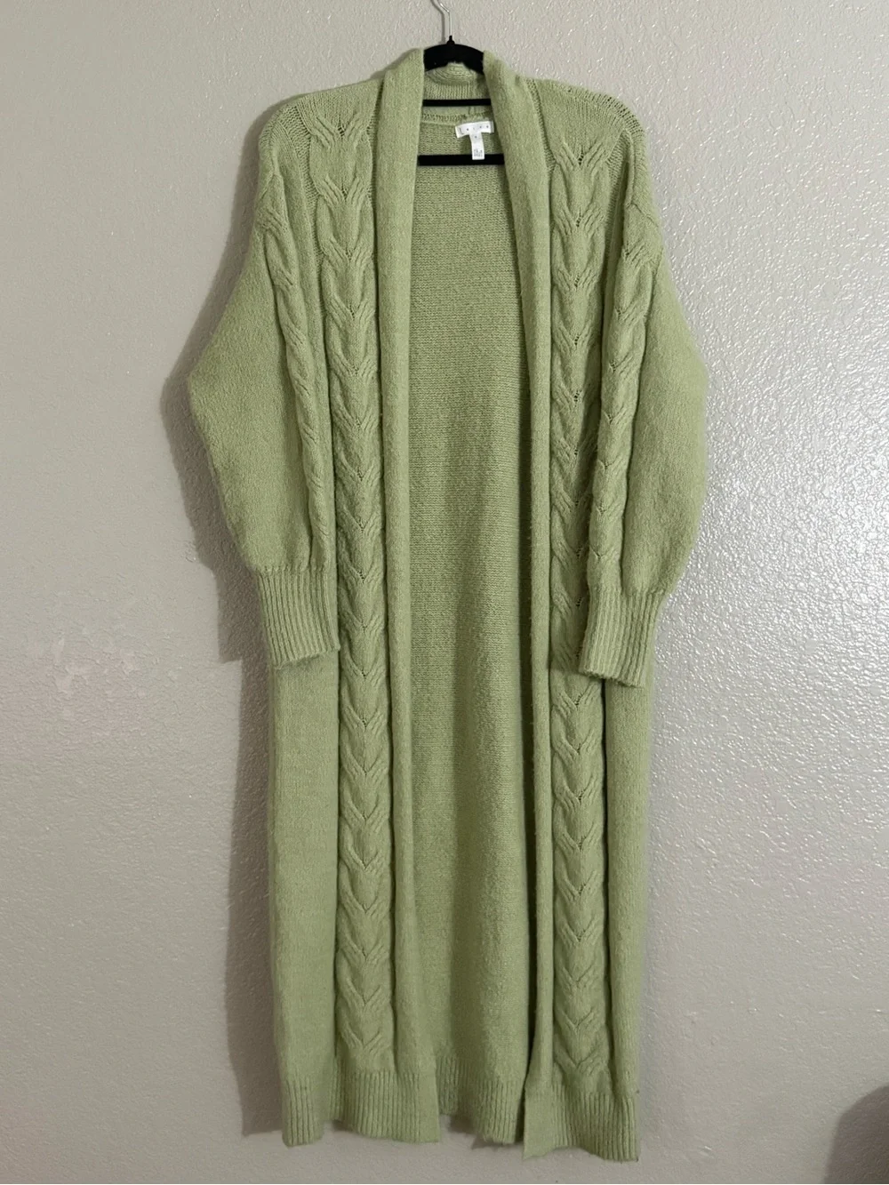 Leith Sage Green Cable Knit Longline Duster Cardigan Sweater Size M